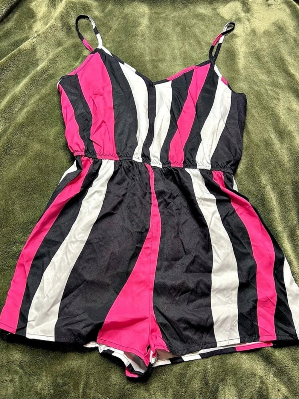 SHEIN Striped Romper in Pink & Black SizeL